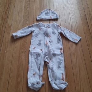 Carter's White and Gray Animal Print Footie